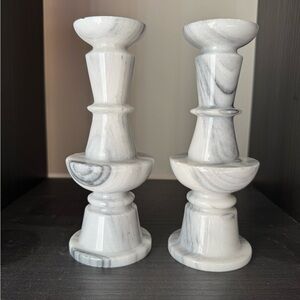 Vintage Solid Marble Candlestick Holders - White and Gray
